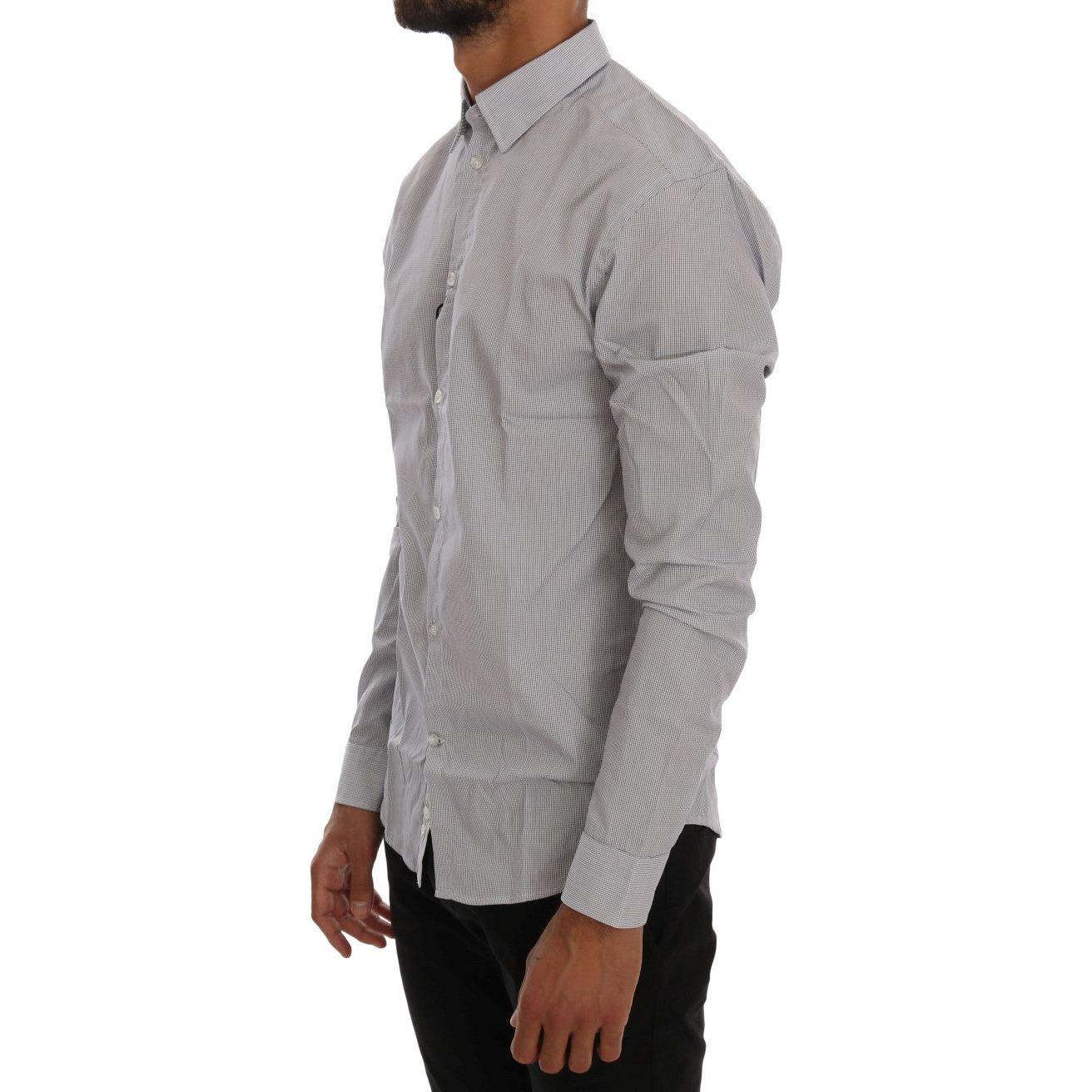 Frankie Morello Chic Blue Checkered Casual Shirt Frankie Morello Dark Gray