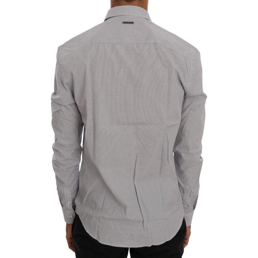Frankie Morello Chic Blue Checkered Casual Shirt Frankie Morello Dark Gray