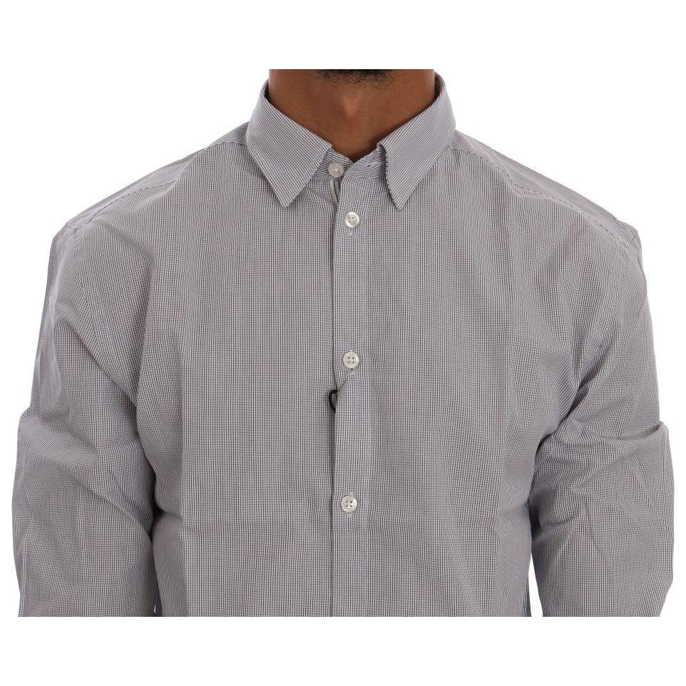 Frankie Morello Chic Blue Checkered Casual Shirt Frankie Morello Light Slate Gray
