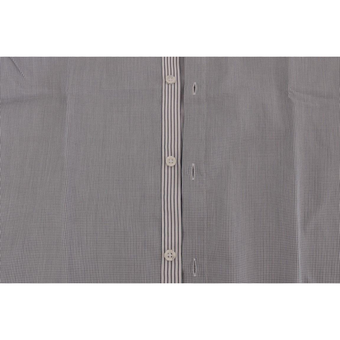 Frankie Morello Chic Blue Checkered Casual Shirt Frankie Morello Dark Gray