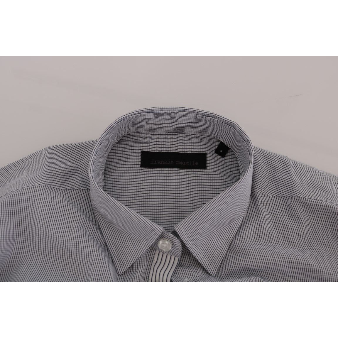 Frankie Morello Chic Blue Checkered Casual Shirt Frankie Morello Dark Gray