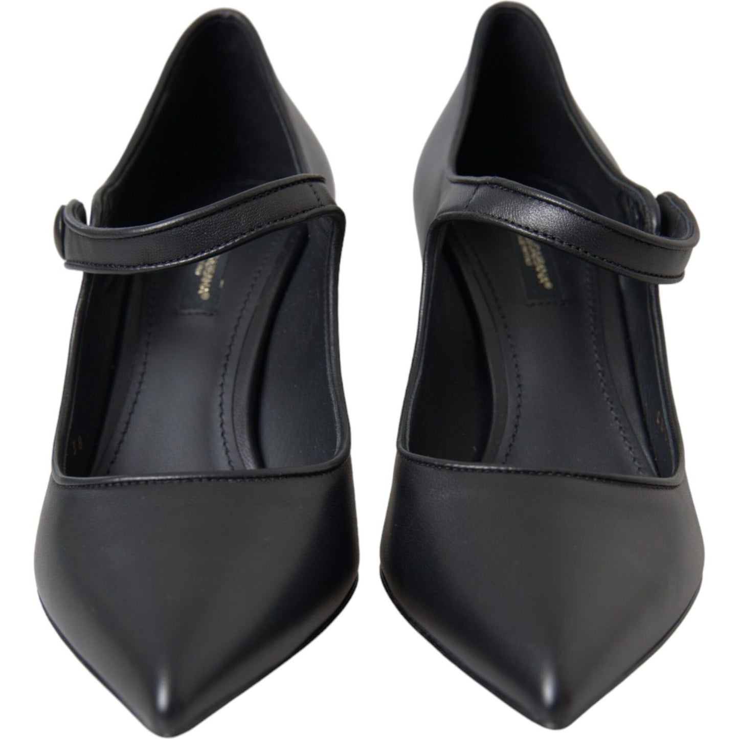 Dolce & Gabbana Black Leather Logo Heels Mary Janes Pumps Shoes LA10961-35.5