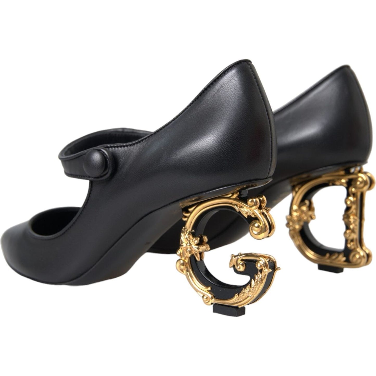 Dolce & Gabbana Black Leather Logo Heels Mary Janes Pumps Shoes LA10961-35.5