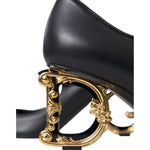 Dolce & Gabbana Black Leather Logo Heels Mary Janes Pumps Shoes LA10961-35.5