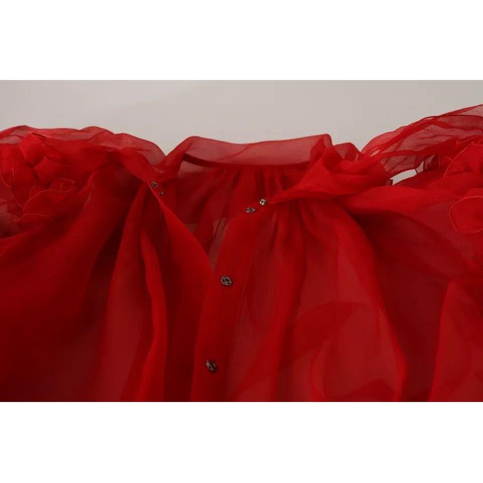 Dolce & Gabbana Red Silk Ascot Collar Ruffles Blouse Top Dolce & Gabbana Dark Red