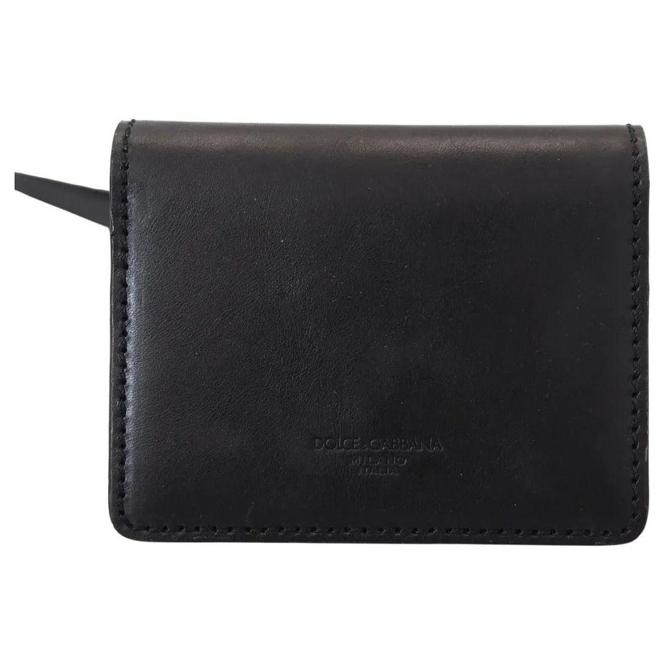 Dolce & Gabbana Black Leather Bifold Shoulder Sling Women Wallet BAG1061