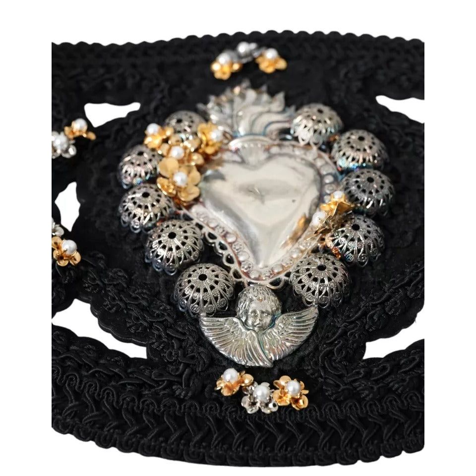 Dolce & Gabbana Black Canvas Embellished Waist Women Belt WMB335-42