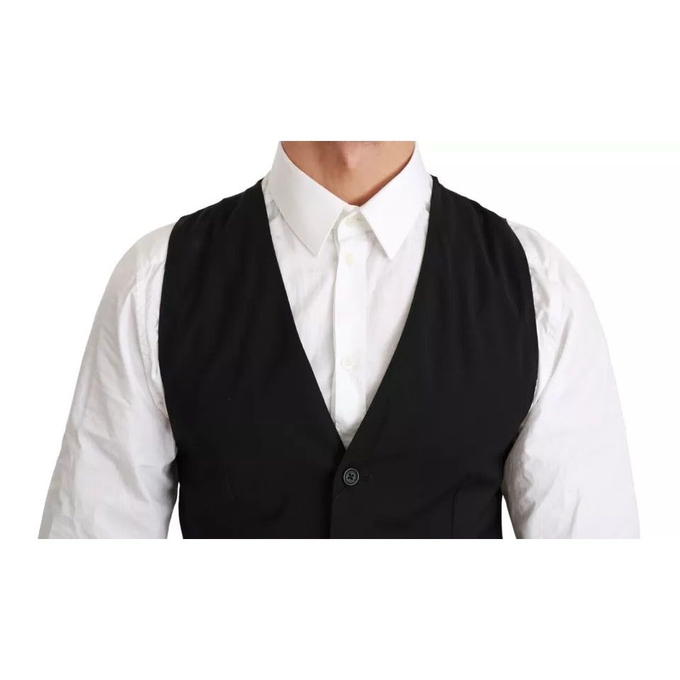 Dolce & Gabbana Black Solid STAFF Slim Fit Waistcoat Vest TSH4069-44