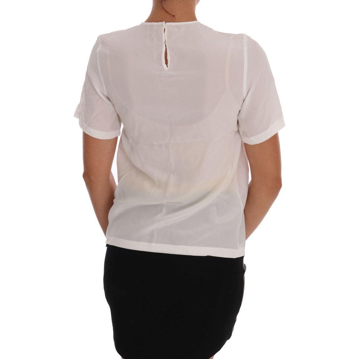 Dolce & Gabbana Silk Sequined 'Italia Is Love' White Blouse Dolce & Gabbana Gray