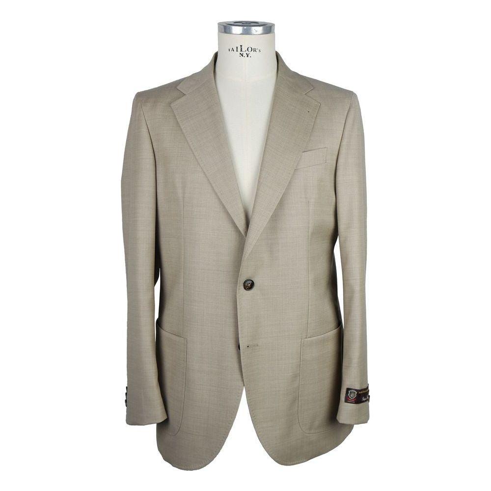 Emilio Romanelli Beige Wool Men's Blazer Emilio Romanelli Rosy Brown