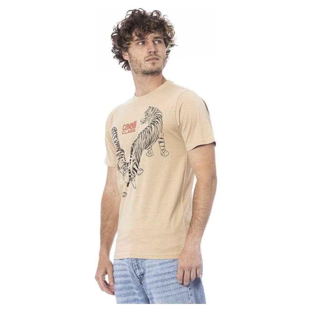 Cavalli Class Beige Cotton Men T-Shirt Cavalli Class Gray