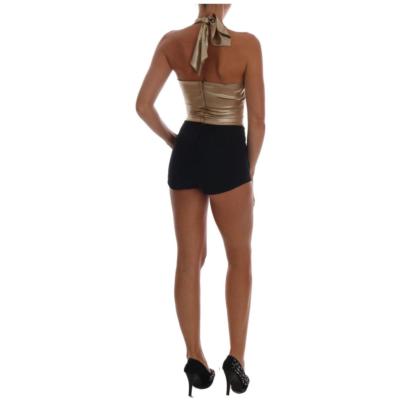 Dolce & Gabbana Gold and Black Silk Stretch Bodysuit Romper Dolce & Gabbana Sienna