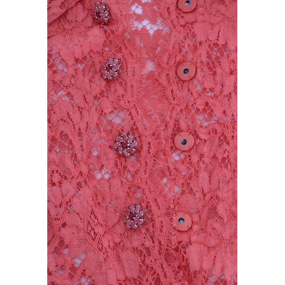 Dolce & Gabbana Elegant Orange Floral Lace Crystal Cardigan Blouse Dolce & Gabbana Maroon