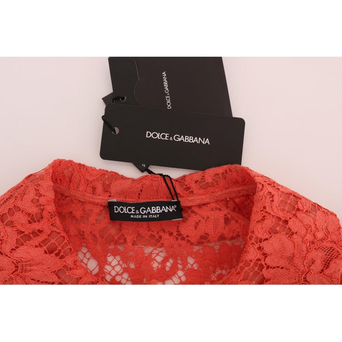 Dolce & Gabbana Elegant Orange Floral Lace Crystal Cardigan Blouse Dolce & Gabbana Firebrick