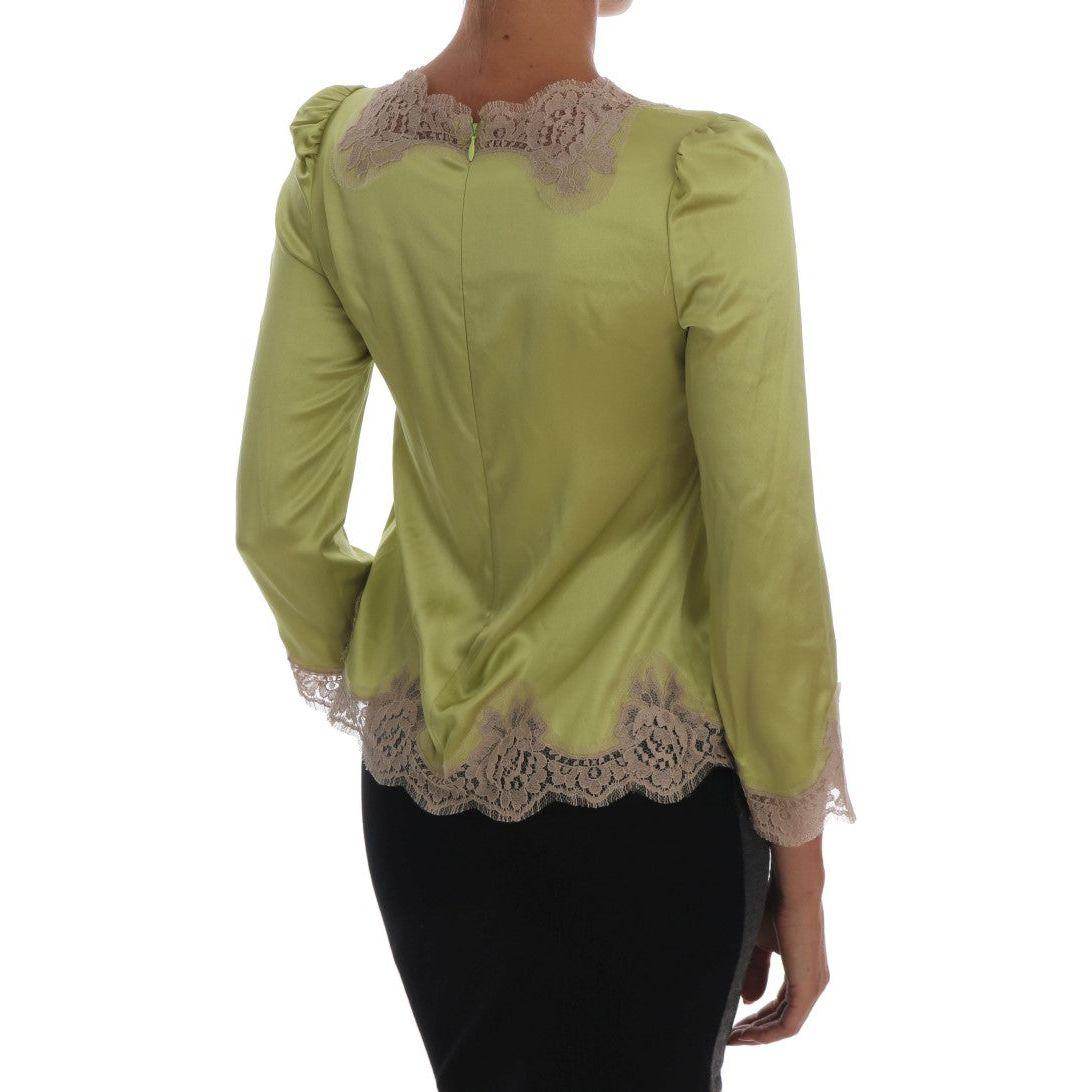 Dolce & Gabbana Elegant Floral Lace Silk Blouse Dolce & Gabbana Dim Gray