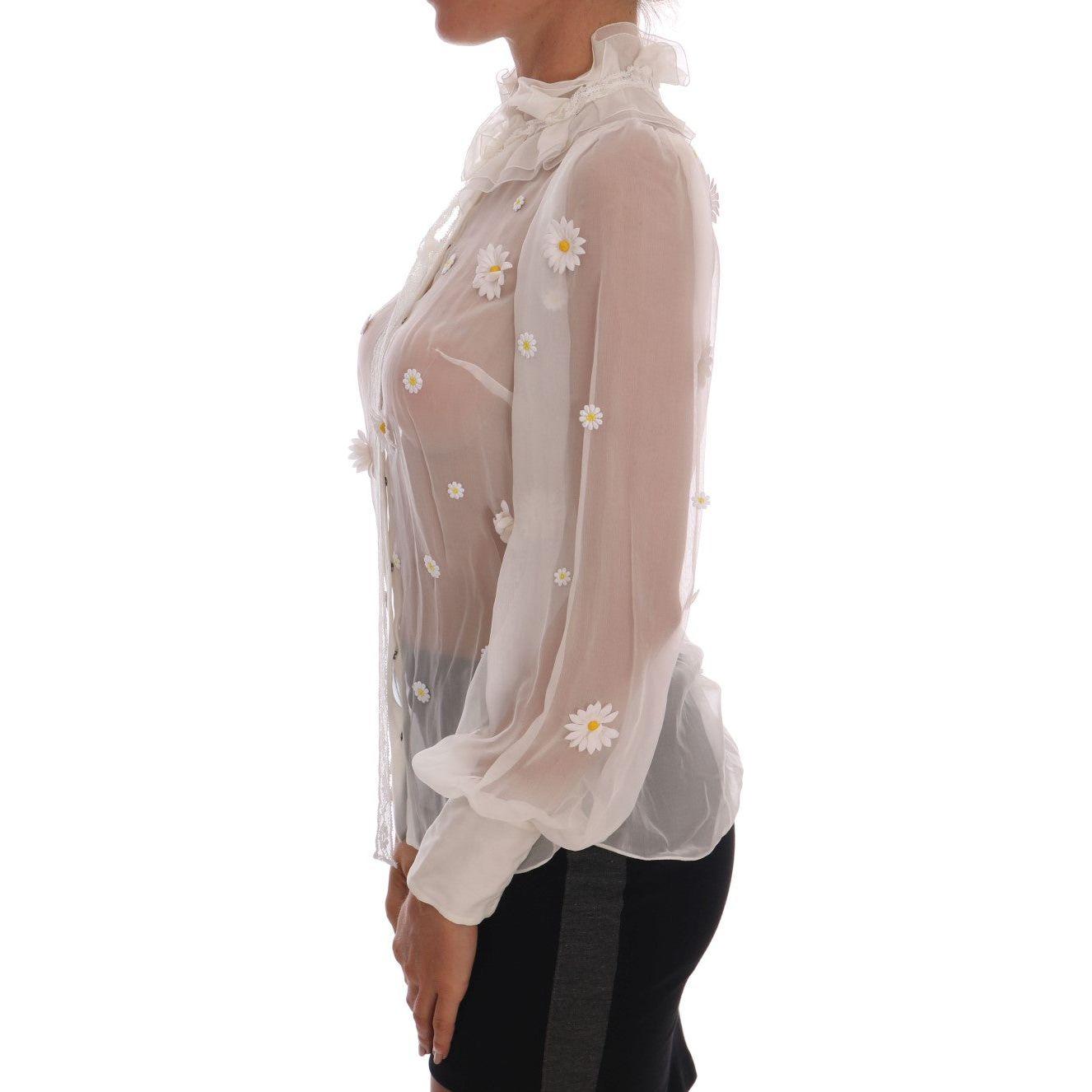 Dolce & Gabbana Elegant White Silk Daisy Blouse Dolce & Gabbana Rosy Brown