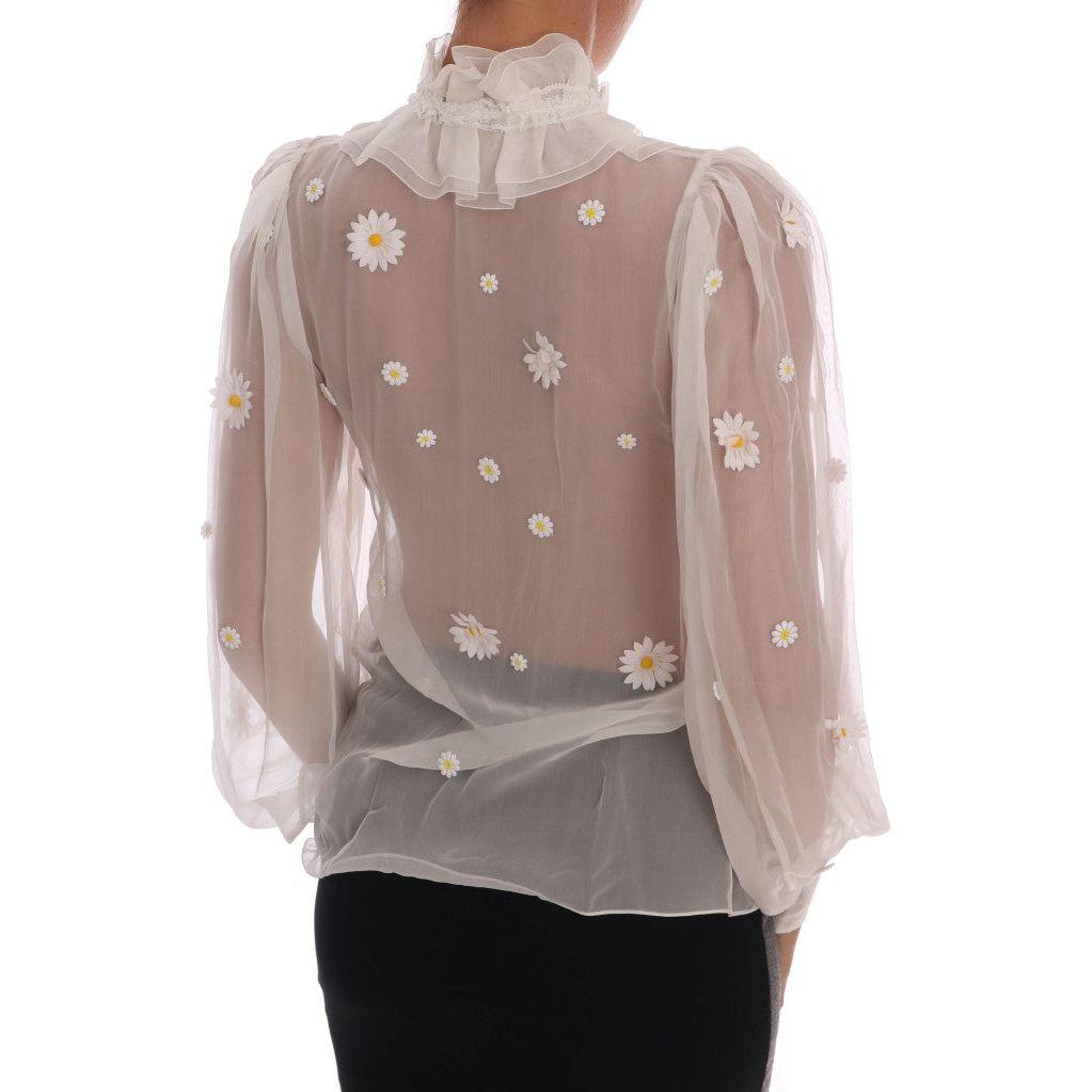 Dolce & Gabbana Elegant White Silk Daisy Blouse Dolce & Gabbana Rosy Brown