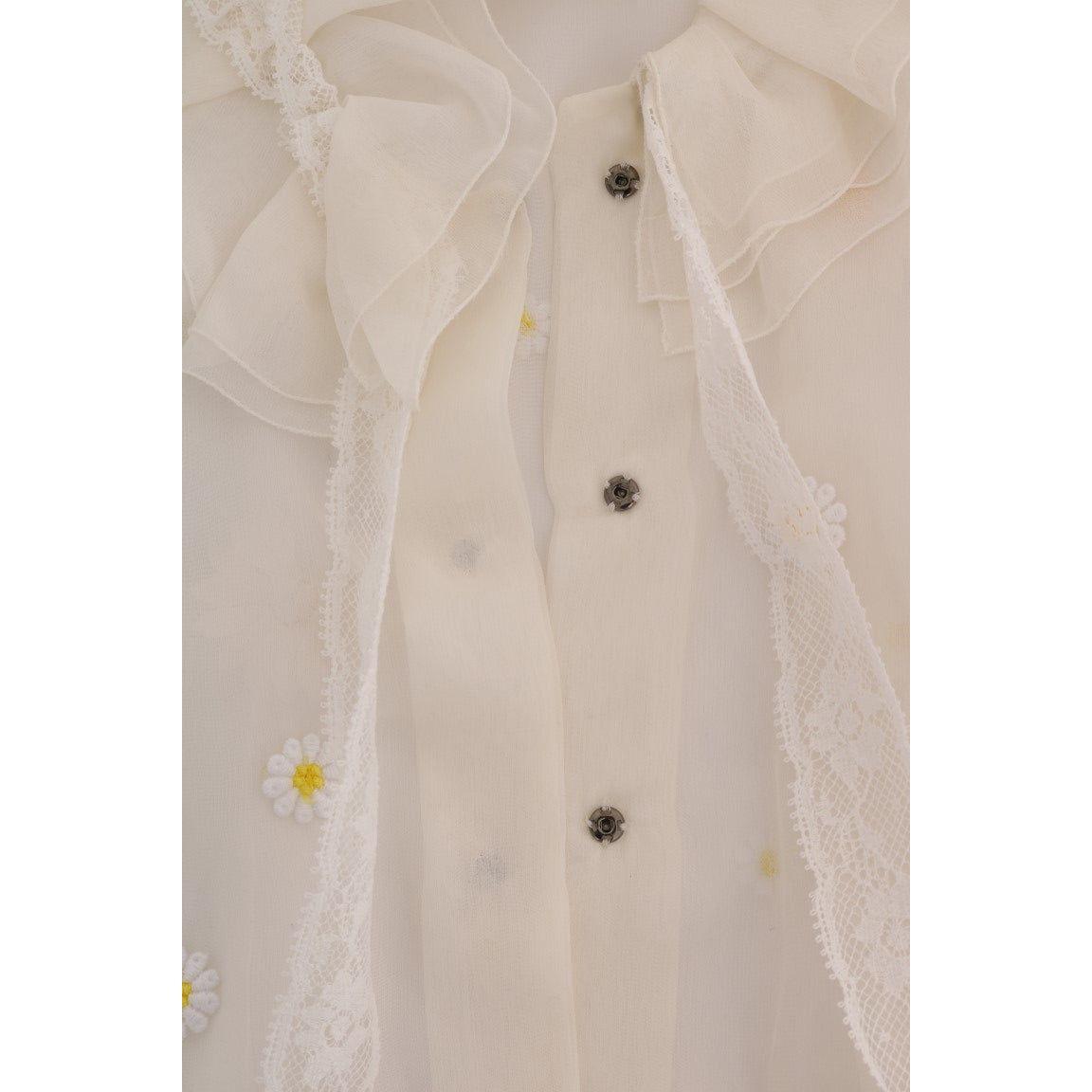 Dolce & Gabbana Elegant White Silk Daisy Blouse Dolce & Gabbana Gray