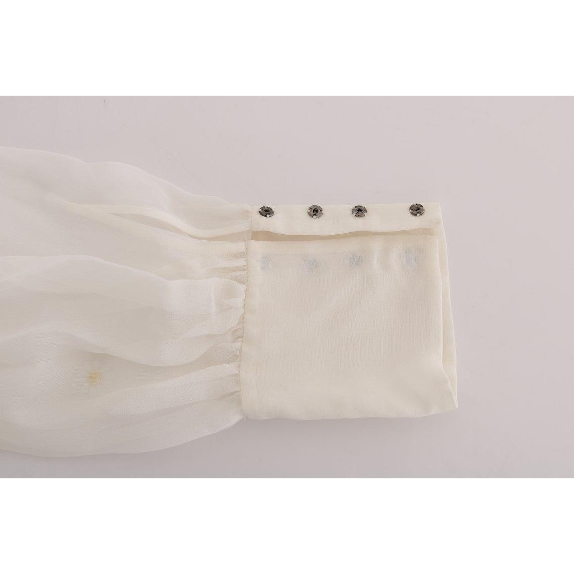 Dolce & Gabbana Elegant White Silk Daisy Blouse Dolce & Gabbana Gray