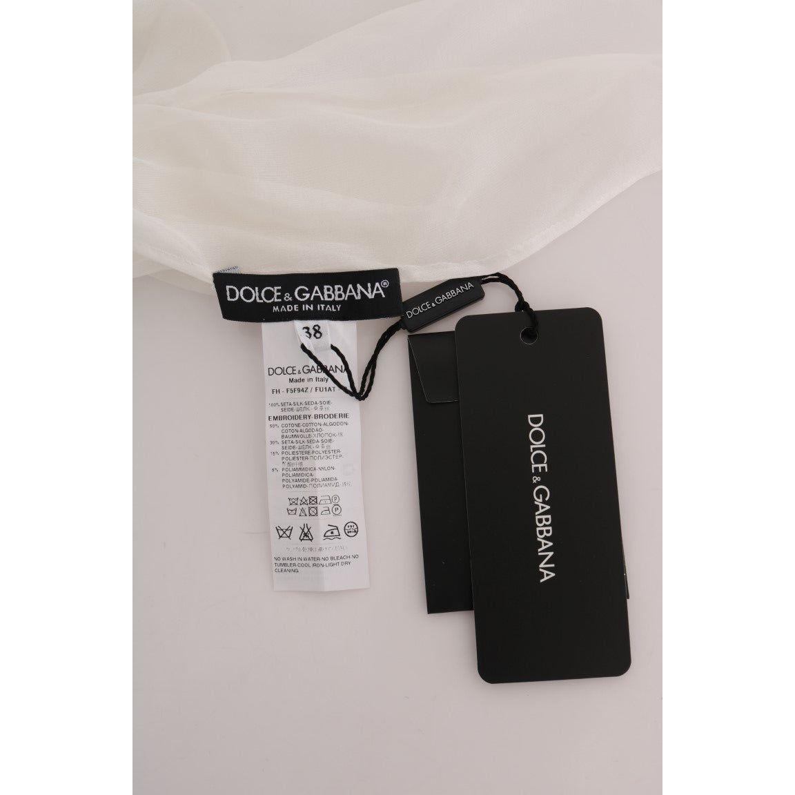 Dolce & Gabbana Elegant White Silk Daisy Blouse Dolce & Gabbana Gray