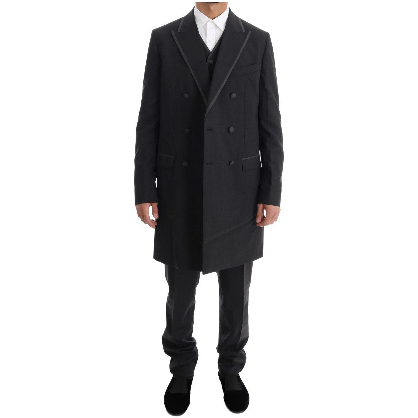Dolce & Gabbana Elegant Gray Double Breasted Wool Suit Suit Dolce & Gabbana Black