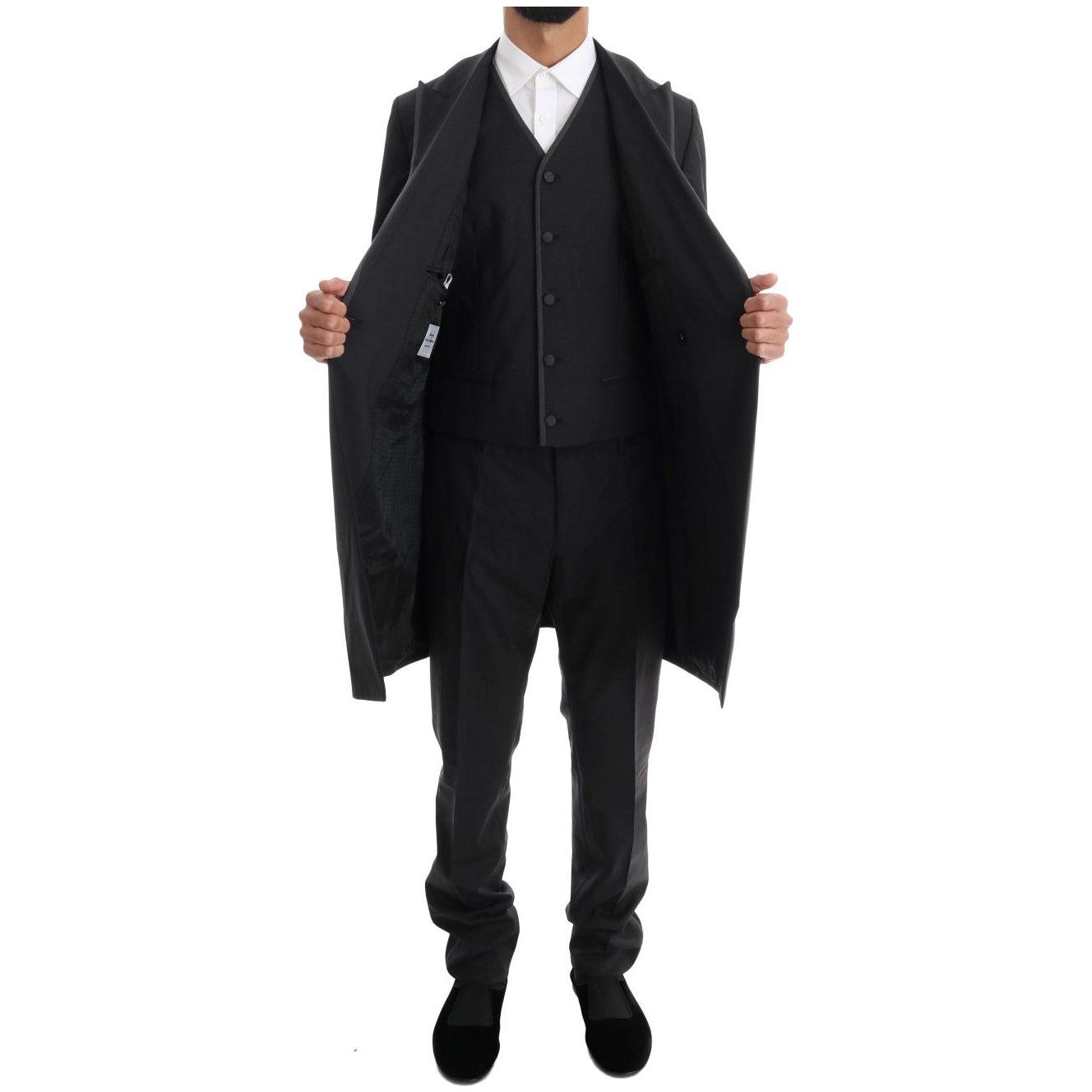 Dolce & Gabbana Elegant Gray Double Breasted Wool Suit Suit Dolce & Gabbana Black