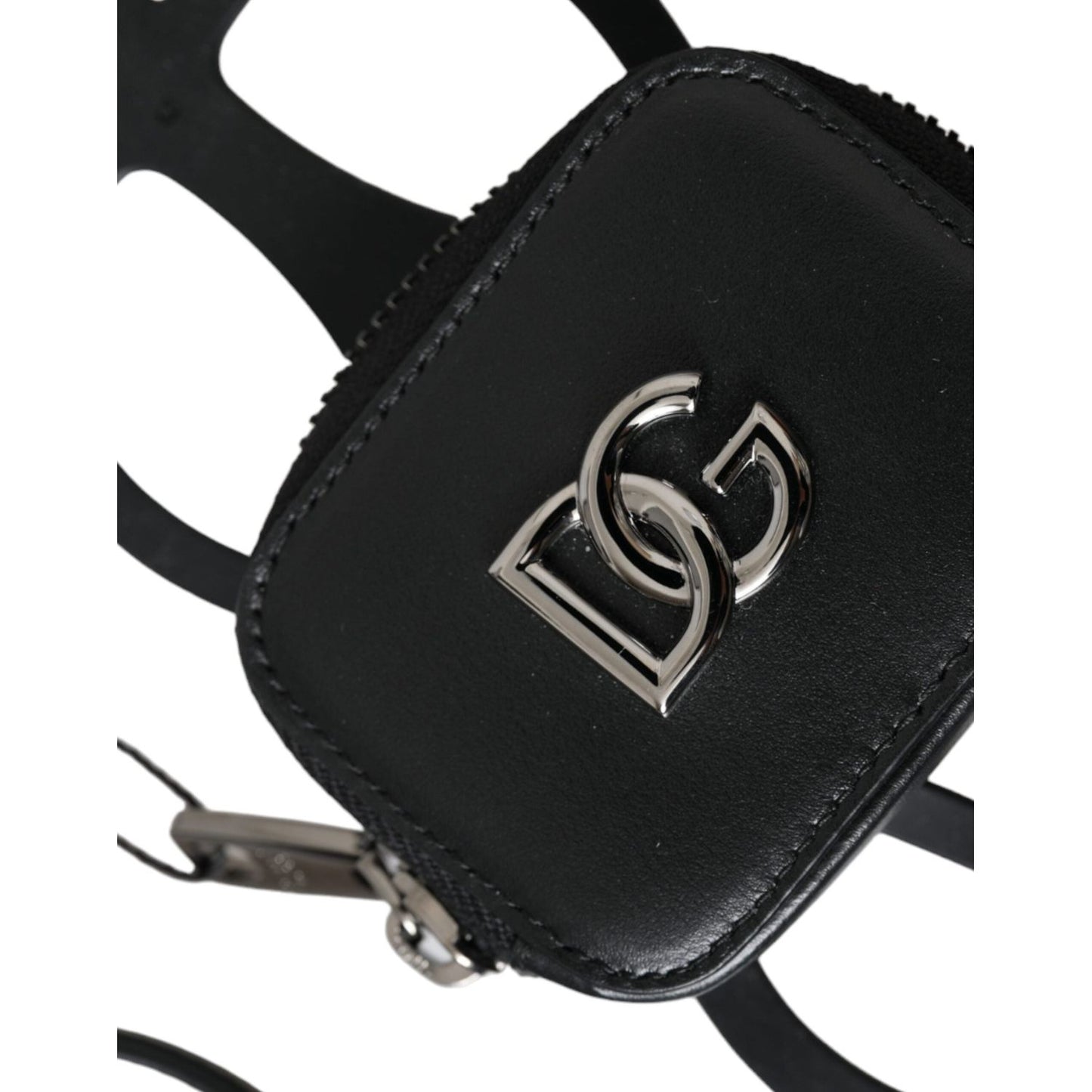 Dolce & Gabbana Black Calfskin Leather DG Logo Coin Purse Lanyard Wallet SMY10336