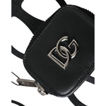Dolce & Gabbana Black Calfskin Leather DG Logo Coin Purse Lanyard Wallet SMY10336
