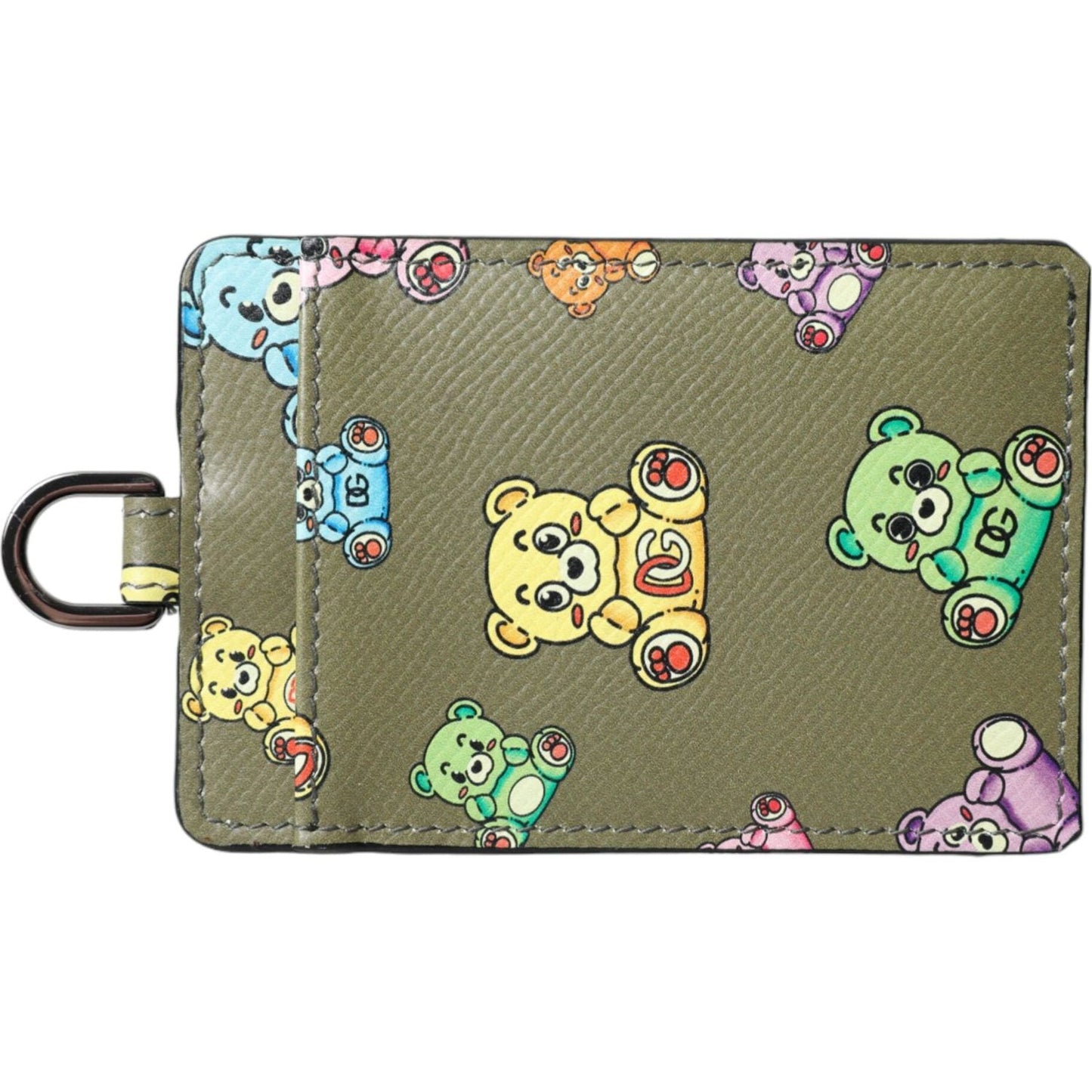 Dolce & Gabbana Army Green Teddy Bear Leather Women Card Holder Wallet Dolce & Gabbana Dim Gray