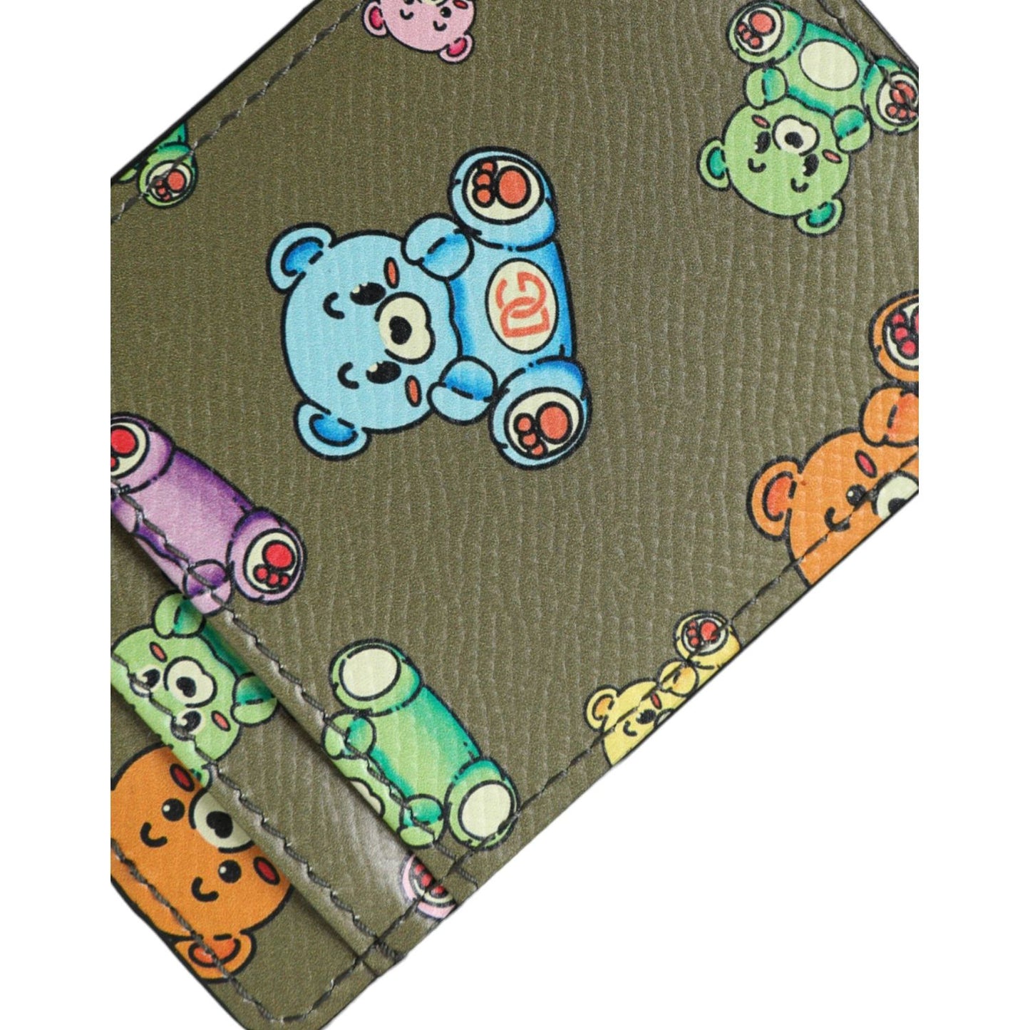 Dolce & Gabbana Army Green Teddy Bear Leather Women Card Holder Wallet Dolce & Gabbana Dim Gray