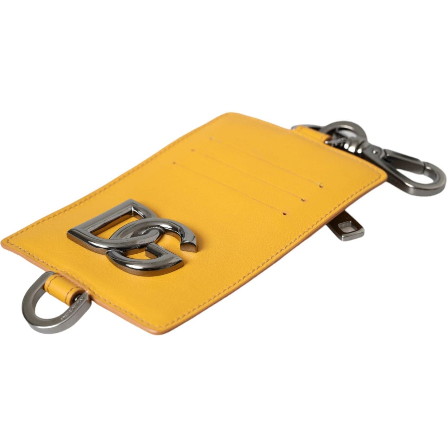 Dolce & Gabbana Orange Calf Leather Credit Card Holder Clip On Wallet Dolce & Gabbana Sandy Brown