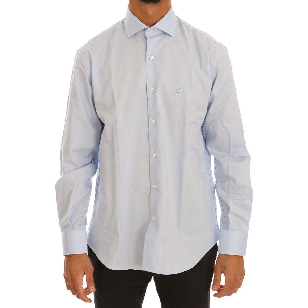 Cavalli Light Blue Cotton Dress Shirt Cavalli Gray