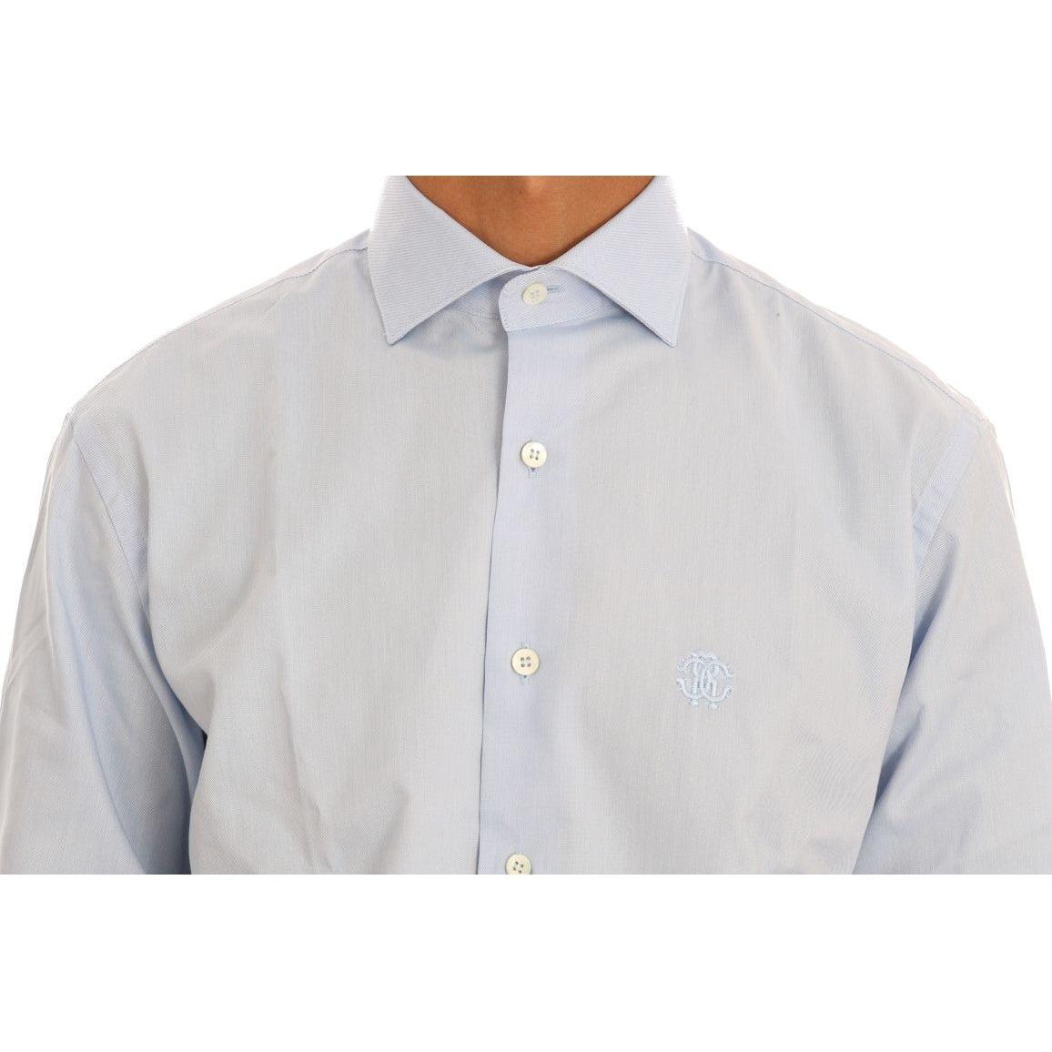 Cavalli Light Blue Cotton Dress Shirt Cavalli Light Gray
