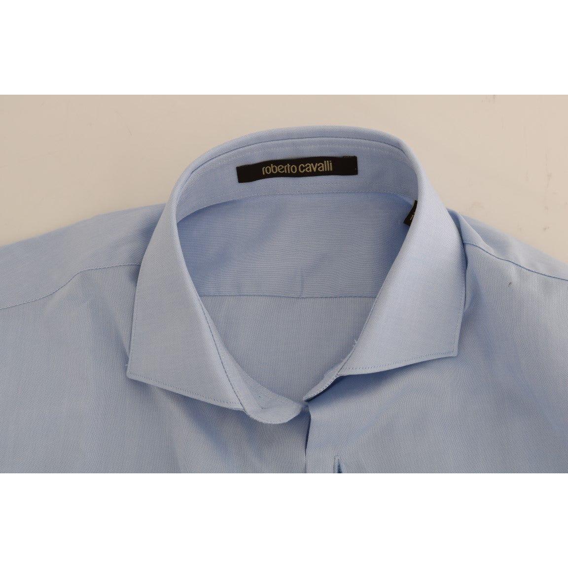 Cavalli Light Blue Cotton Dress Shirt Cavalli Light Slate Gray