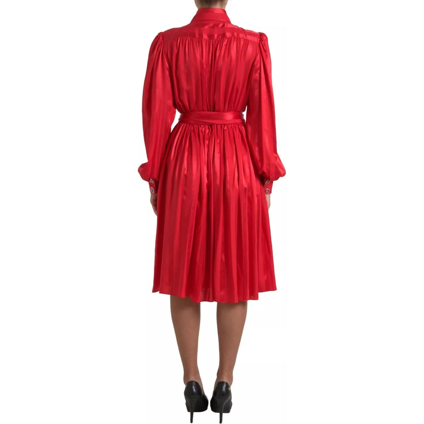Dolce & Gabbana Elegant Red Silk Midi Dress with Button Detail Dolce & Gabbana Firebrick