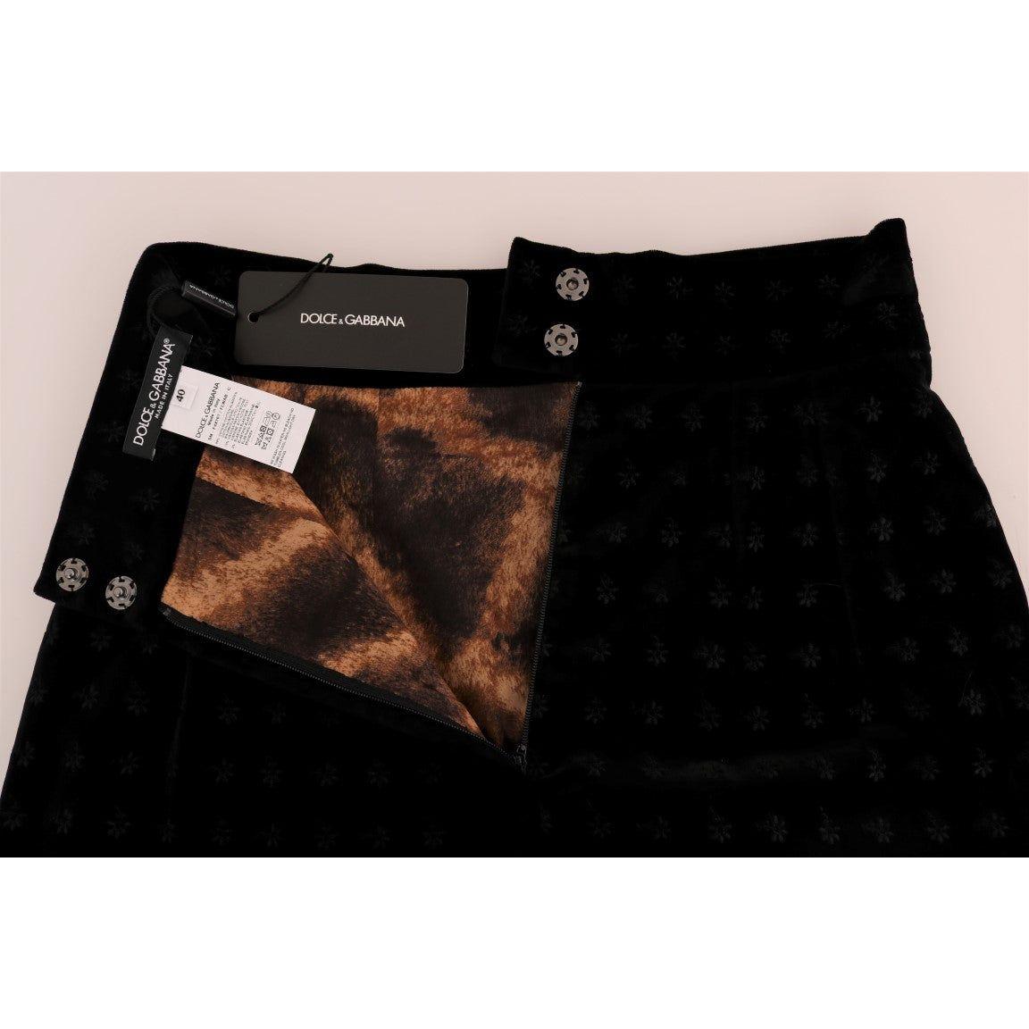 Dolce & Gabbana Baroque Embroidered Velvet Pencil Skirt Dolce & Gabbana Black