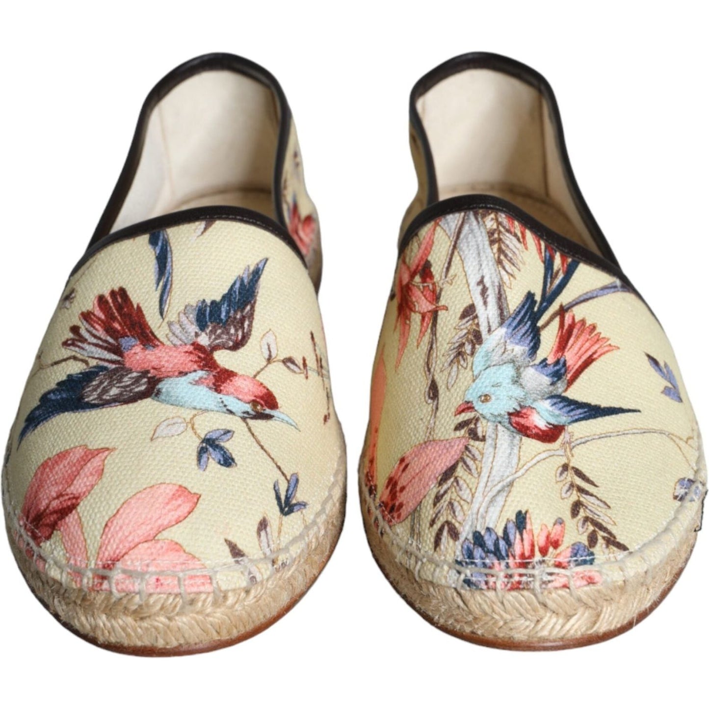 Dolce & Gabbana Beige Floral Canvas Espadrilles Slip On Shoes Dolce & Gabbana Gray