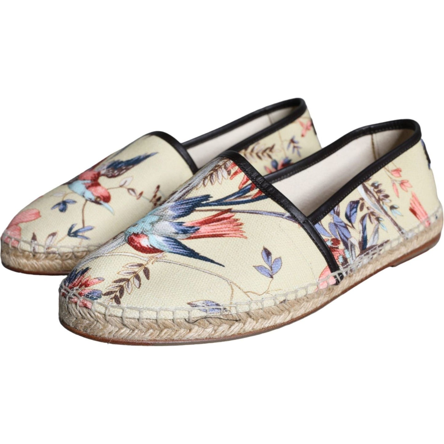 Dolce & Gabbana Beige Floral Canvas Espadrilles Slip On Shoes Dolce & Gabbana Light Gray