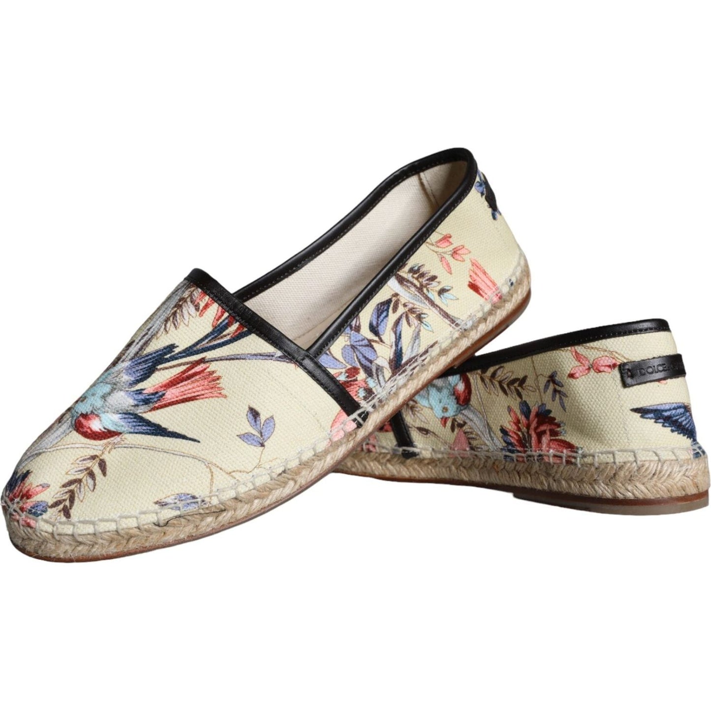 Dolce & Gabbana Beige Floral Canvas Espadrilles Slip On Shoes Dolce & Gabbana Gray