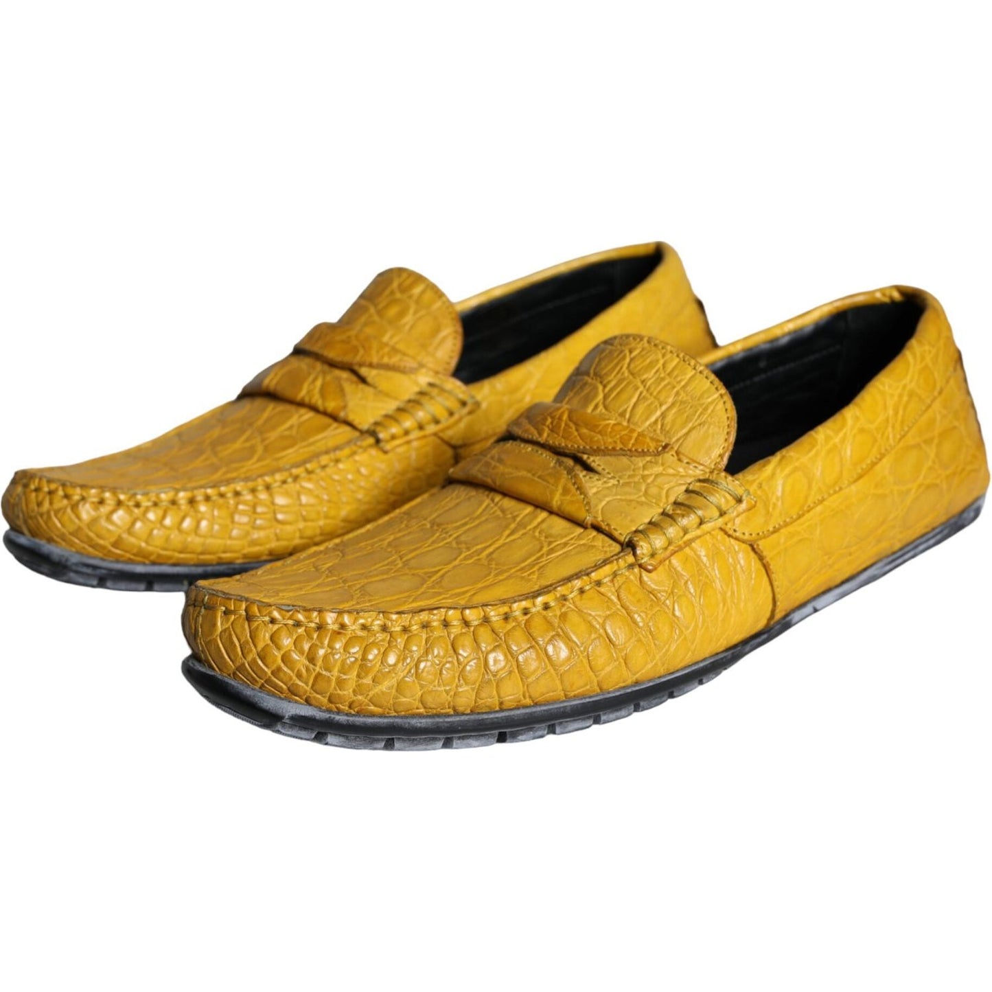 Dolce & Gabbana Yellow Leather Slip Mocassin Loafers Shoes Dolce & Gabbana Goldenrod