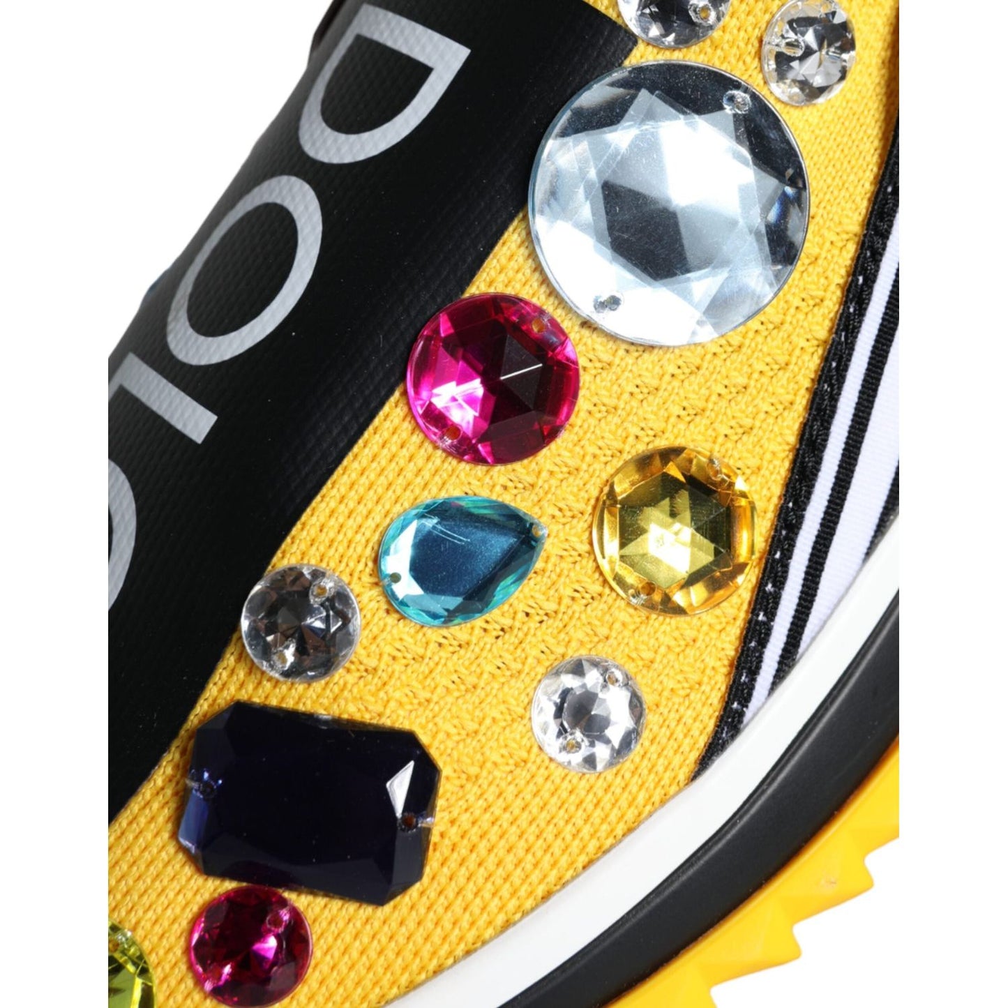 Dolce & Gabbana Yellow Sorrento Crystals Sneakers Womens Shoes Dolce & Gabbana Black