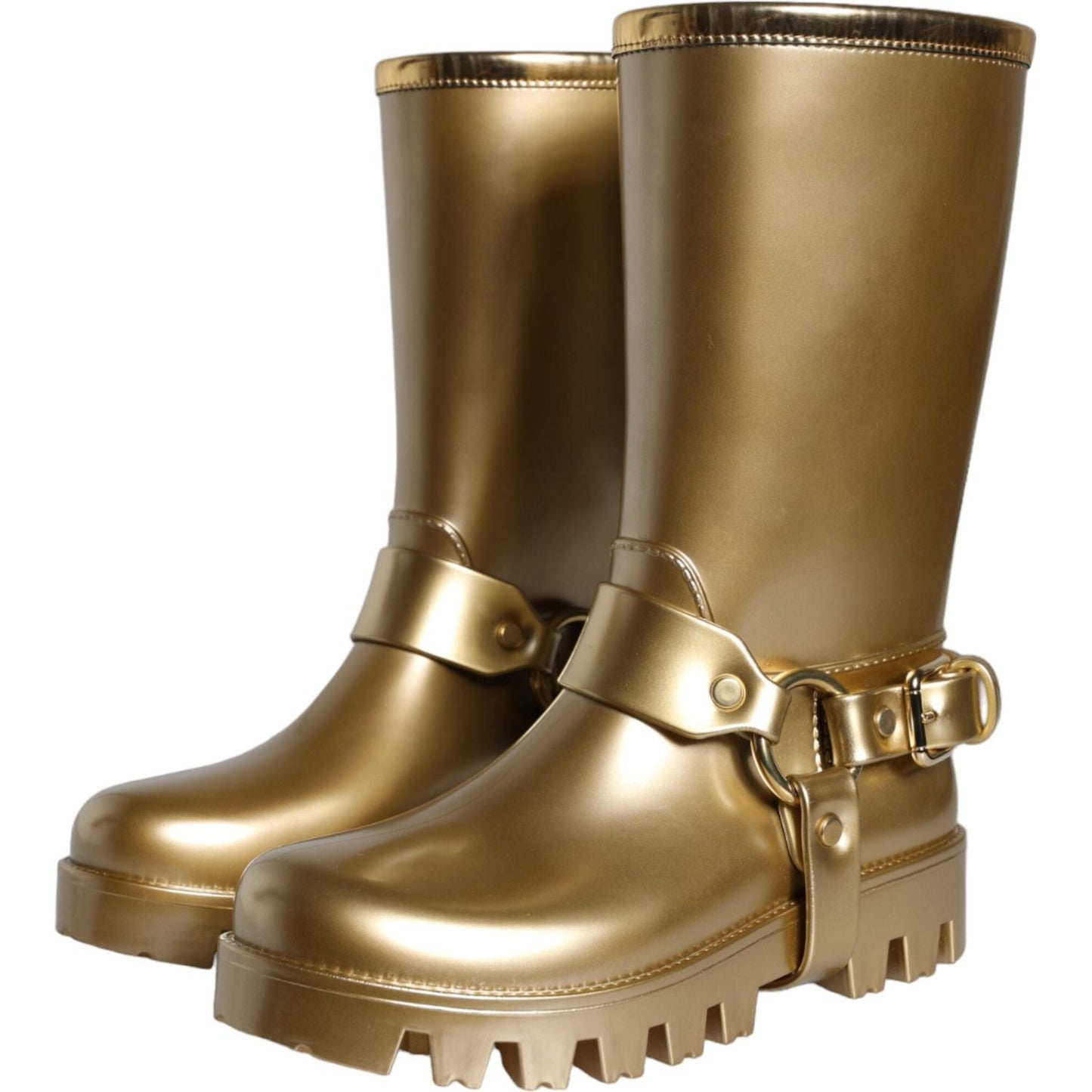 Dolce & Gabbana Metallic Gold Rubber PVC Rain Boots Shoes Dolce & Gabbana Sienna