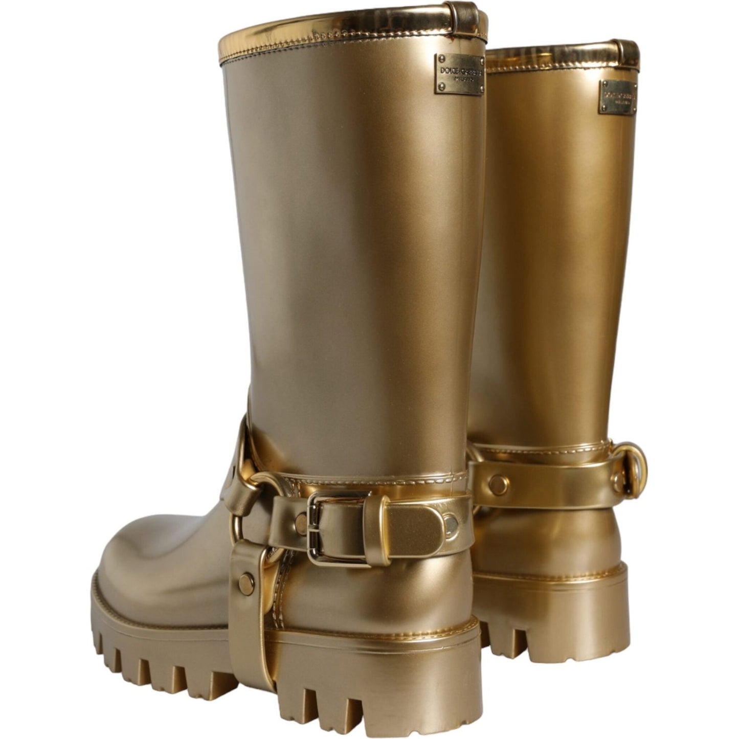 Dolce & Gabbana Metallic Gold Rubber PVC Rain Boots Shoes Dolce & Gabbana Dim Gray