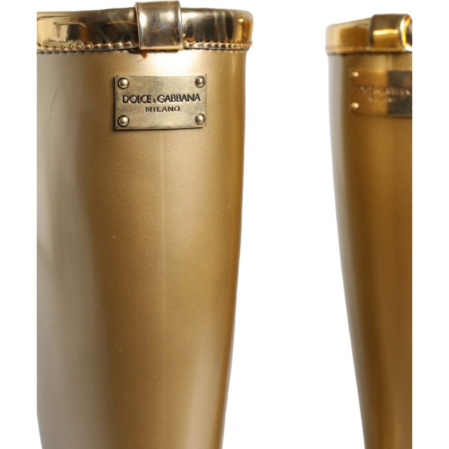 Dolce & Gabbana Metallic Gold Rubber PVC Rain Boots Shoes Dolce & Gabbana Sienna