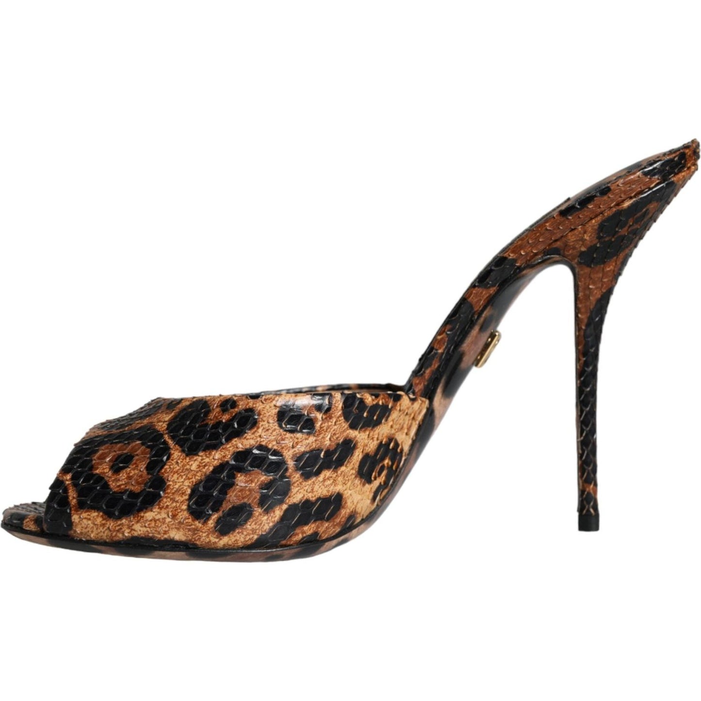 Dolce & Gabbana Brown Leopard Leather Slides Heels Sandals Shoes Dolce & Gabbana Dark Slate Gray