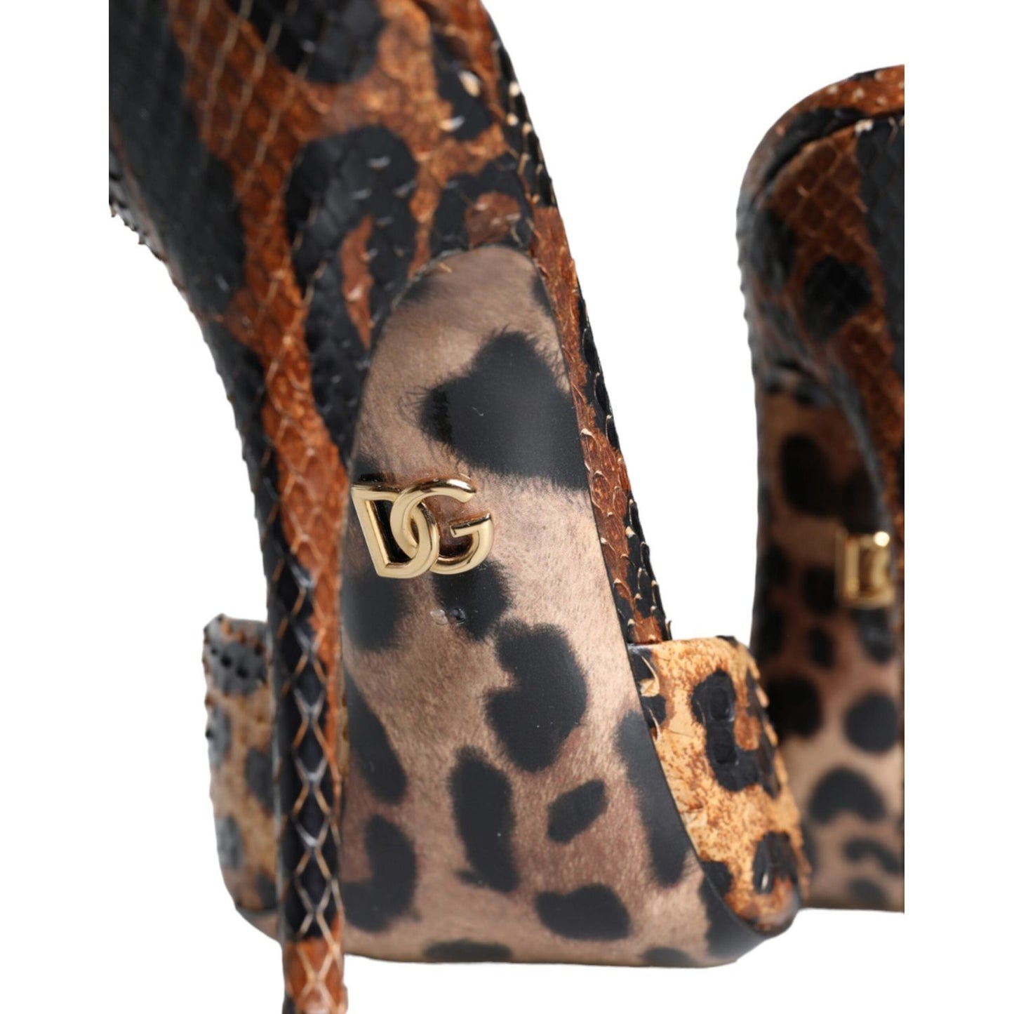 Dolce & Gabbana Brown Leopard Leather Slides Heels Sandals Shoes Dolce & Gabbana Dark Slate Gray