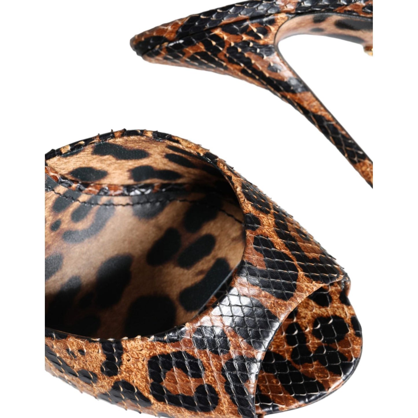 Dolce & Gabbana Brown Leopard Leather Slides Heels Sandals Shoes Dolce & Gabbana Dark Slate Gray