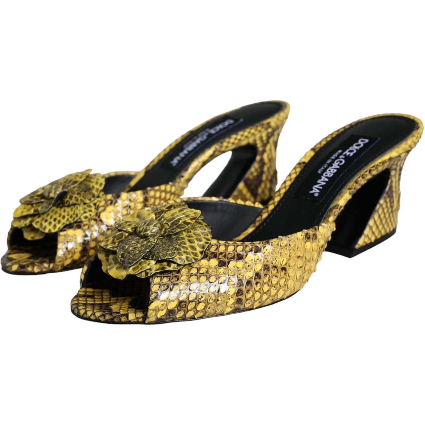 Dolce & Gabbana Yellow Leather Block Heels Slides Shoes Dolce & Gabbana Dark Slate Gray