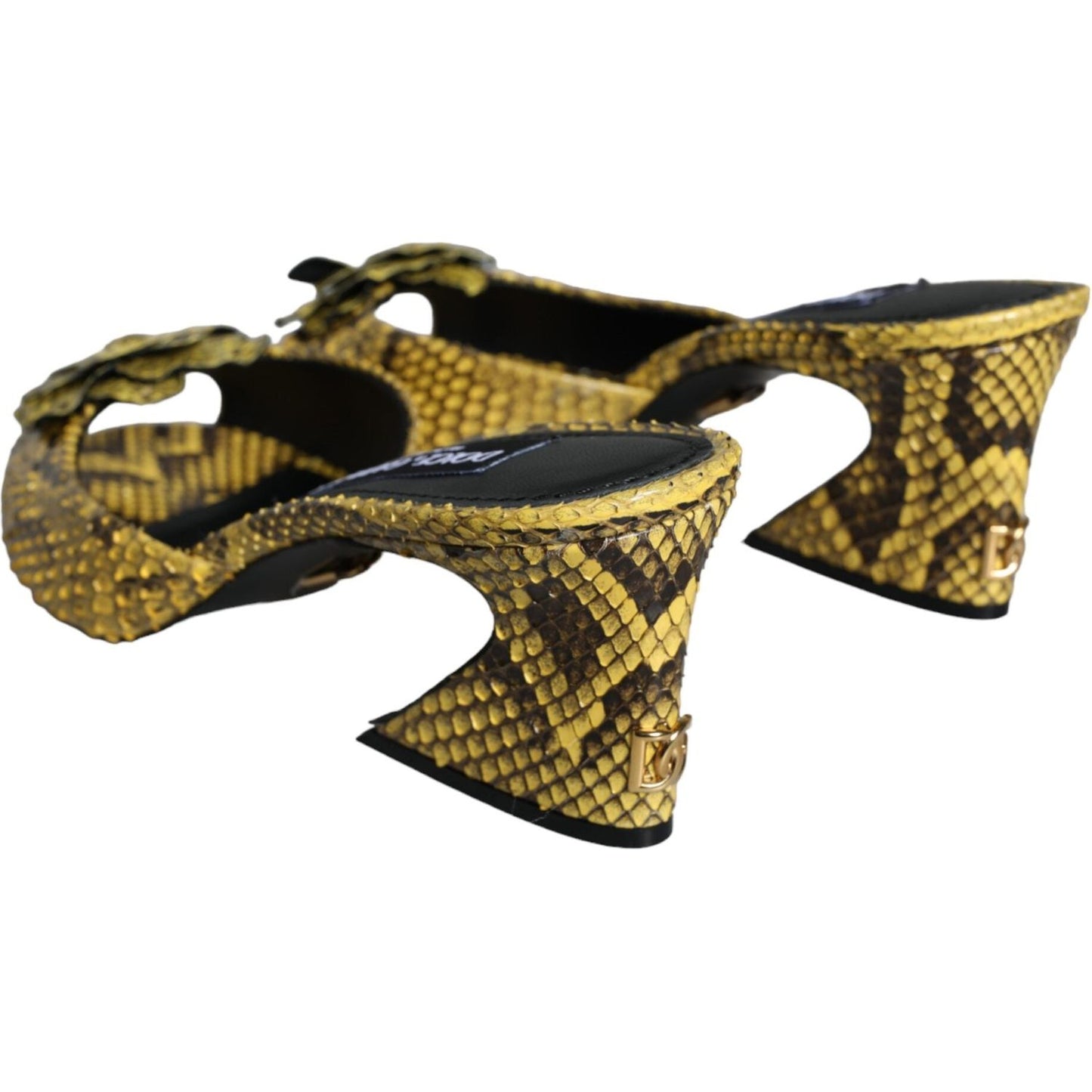 Dolce & Gabbana Yellow Leather Block Heels Slides Shoes Dolce & Gabbana Dark Slate Gray