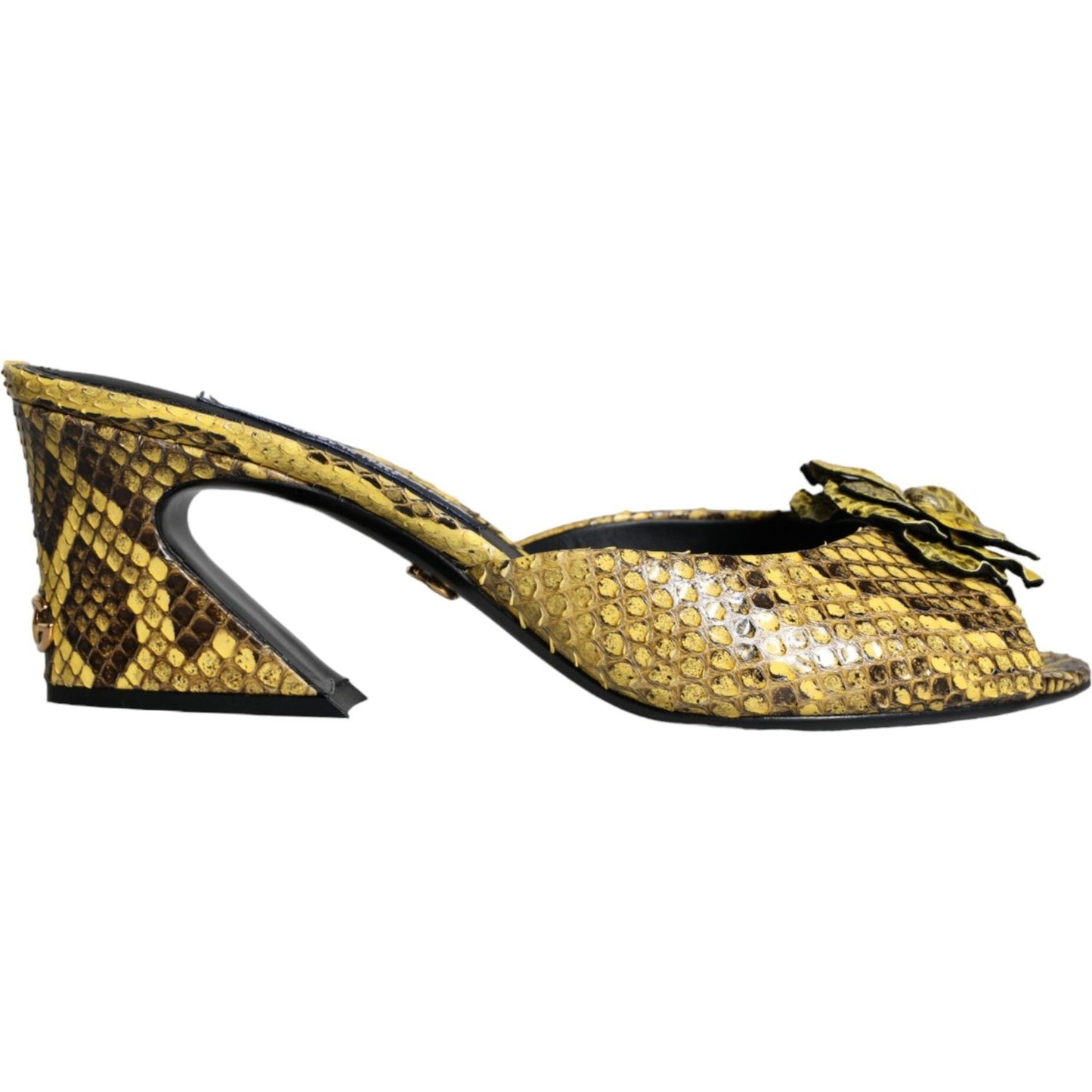 Dolce & Gabbana Yellow Leather Block Heels Slides Shoes Dolce & Gabbana Dark Khaki